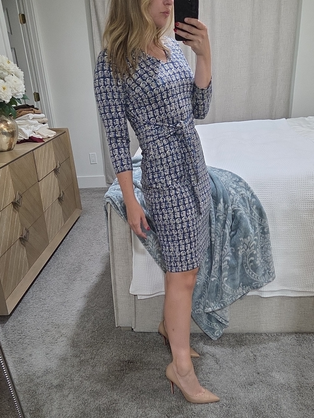 J.McLaughlin Catalina Stretch Tie Waist Dress Blue Print Extra Small XS - Picture 12 of 13